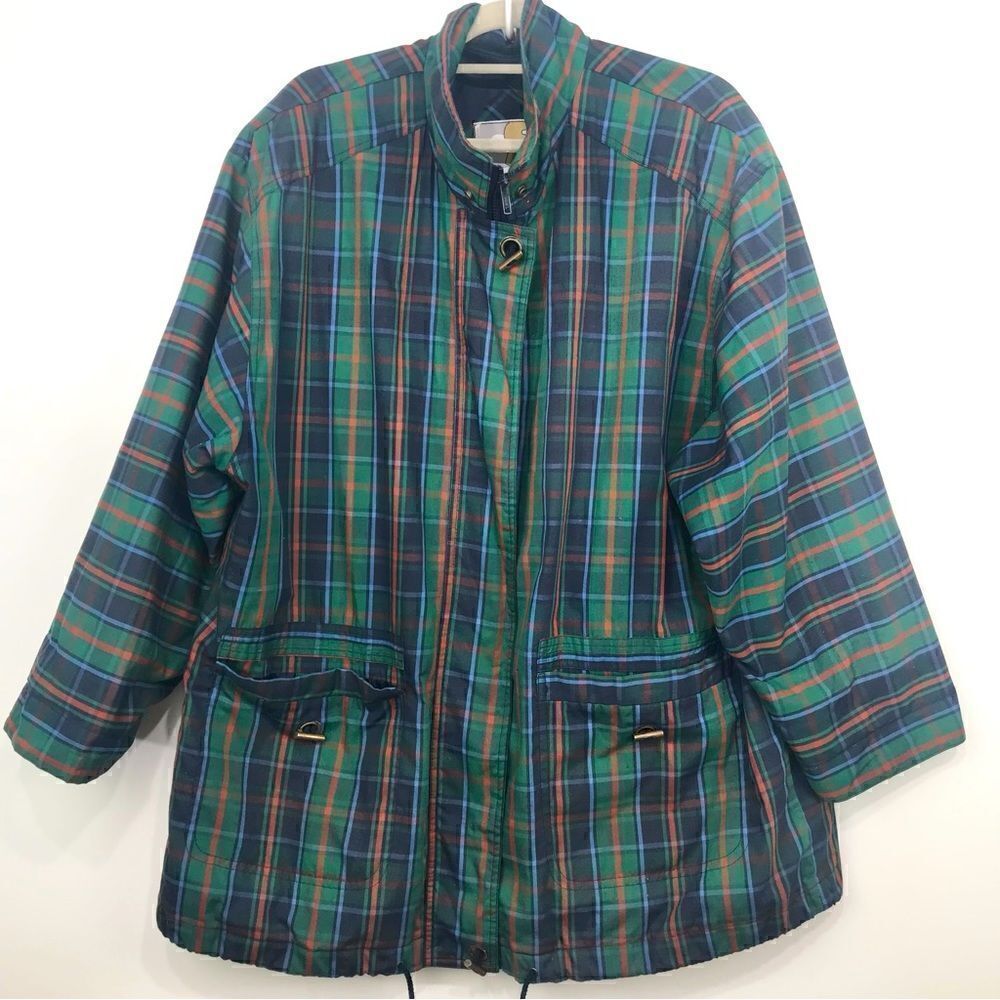 Current Seen Green Blue Plaid Lightweight Retro Zip Up Jacket